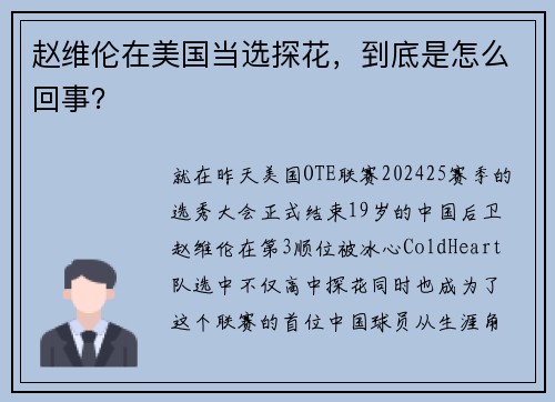 赵维伦在美国当选探花，到底是怎么回事？
